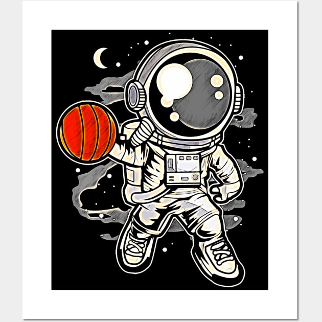 Astronaut Basketball • Funny And Cool Sci-Fi Cartoon Drawing Design Great For Any Occasion And For Everyone Wall Art by TeesHood